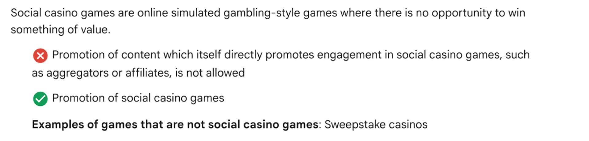 Google polcy update on sweeps casinos