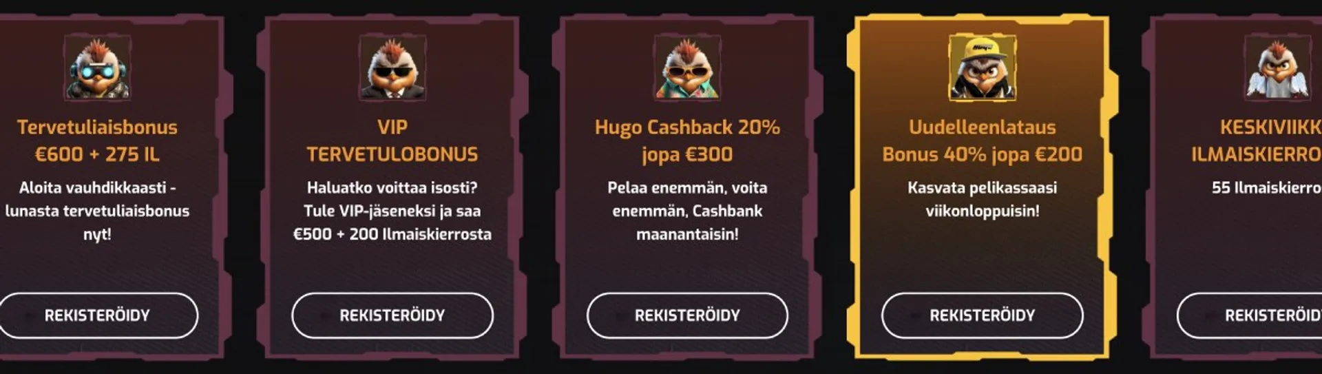 Hugo casino vaihtuvat bonuskampanjat