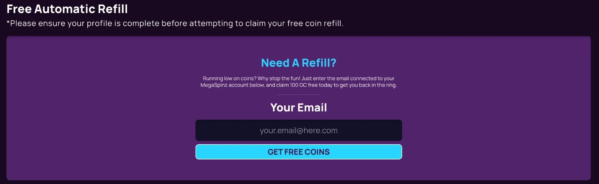 MegaSpinz Free Automatic Refill Bonuses