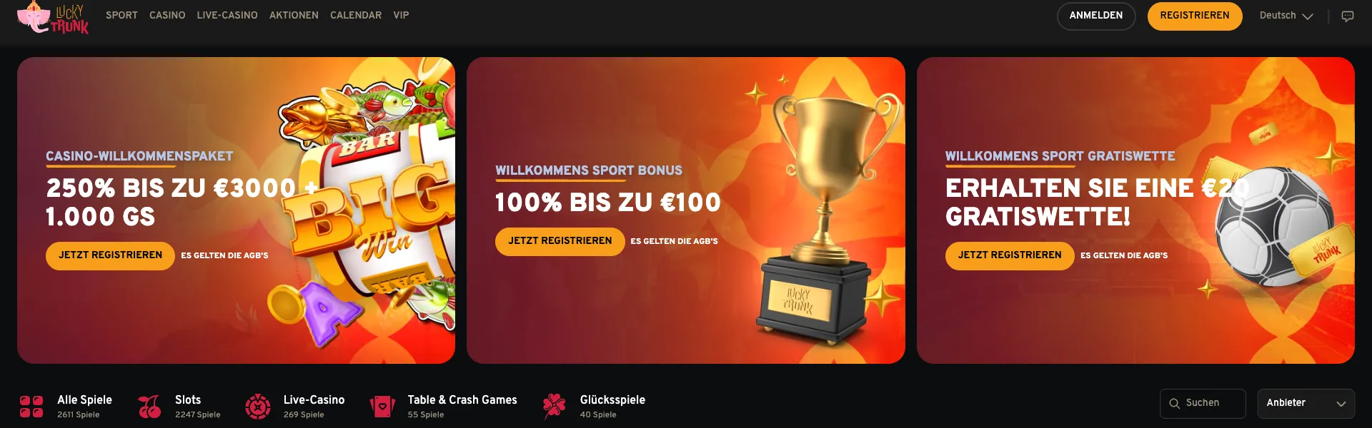 Luckytrunk Casino Homepage