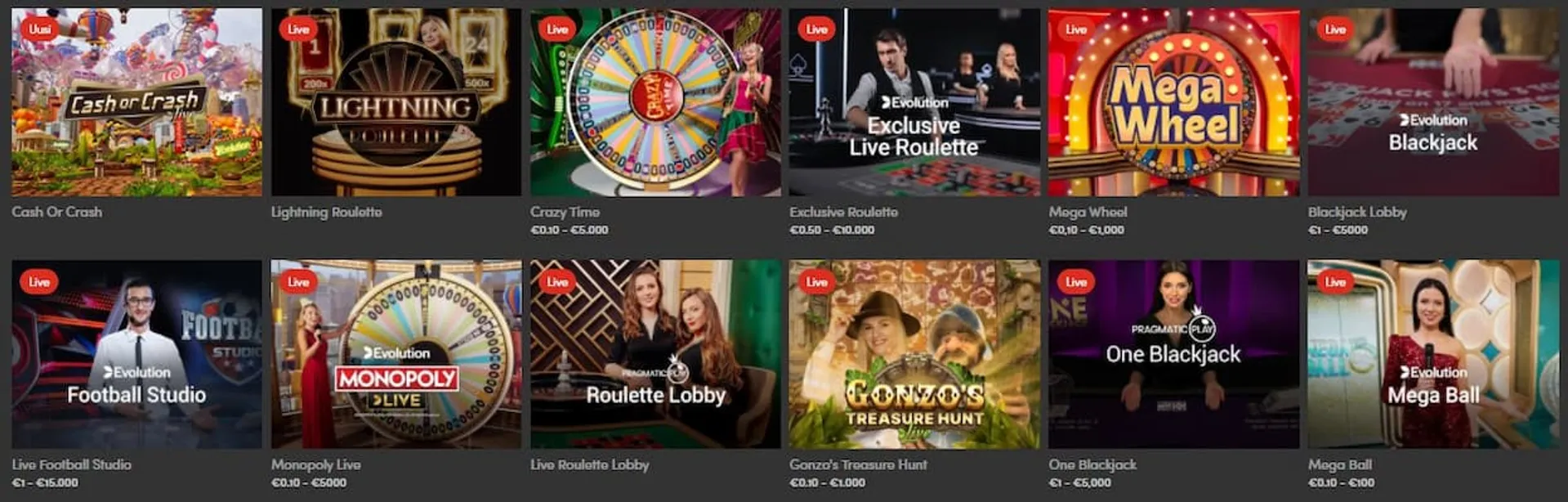 Casinohuone livekasino pelit