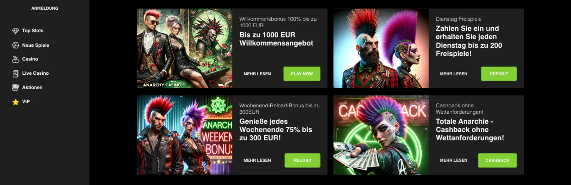 Anarchy Casino Bonusauswahl