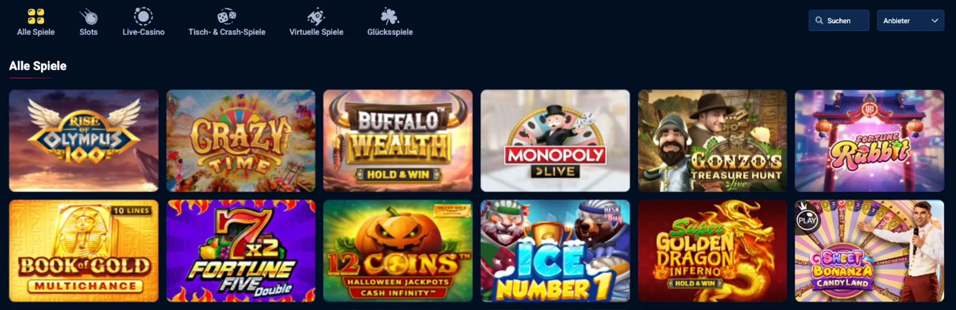 Jupi Casino Spielauswahl