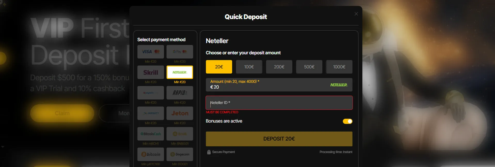 How to deposit using Neteller