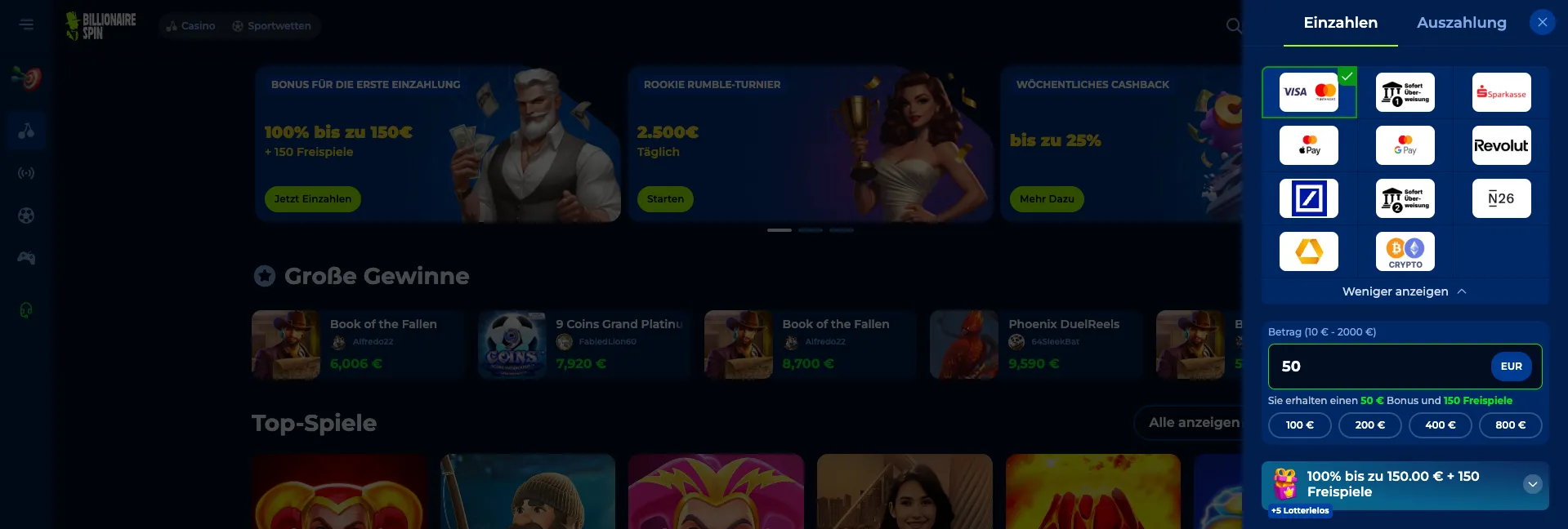 Billionairespin Einzahlung