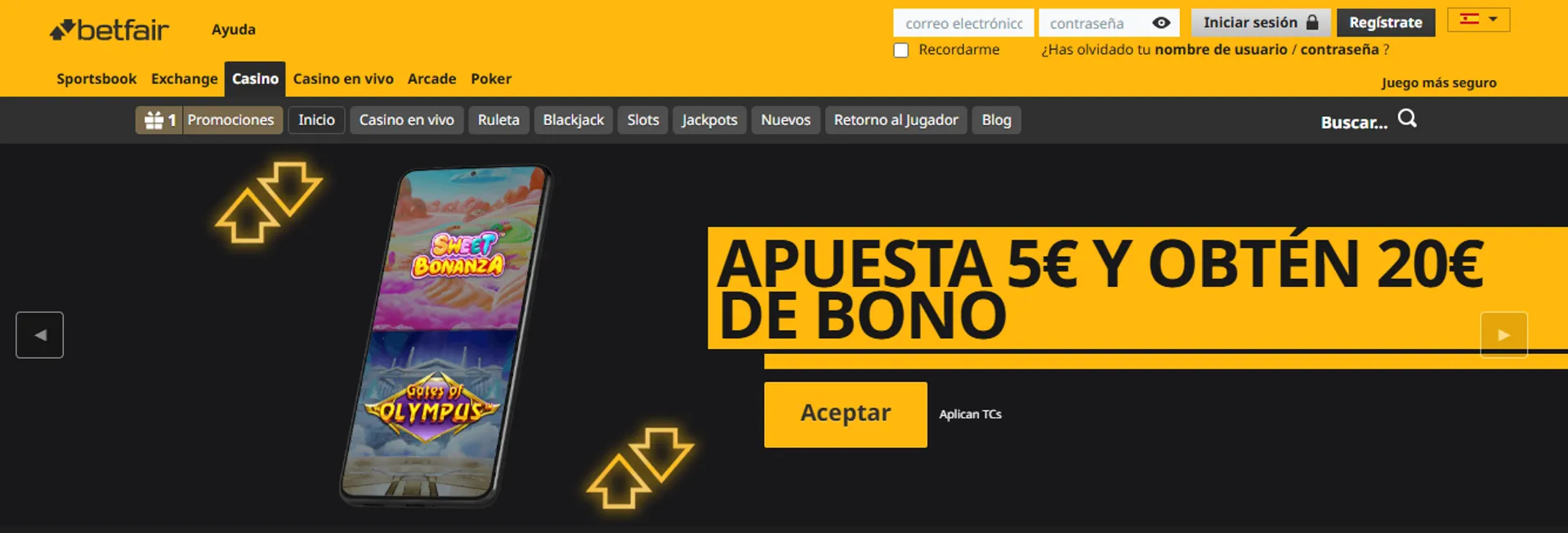 El casino Betfair tiene un bono para los usuarios españoles