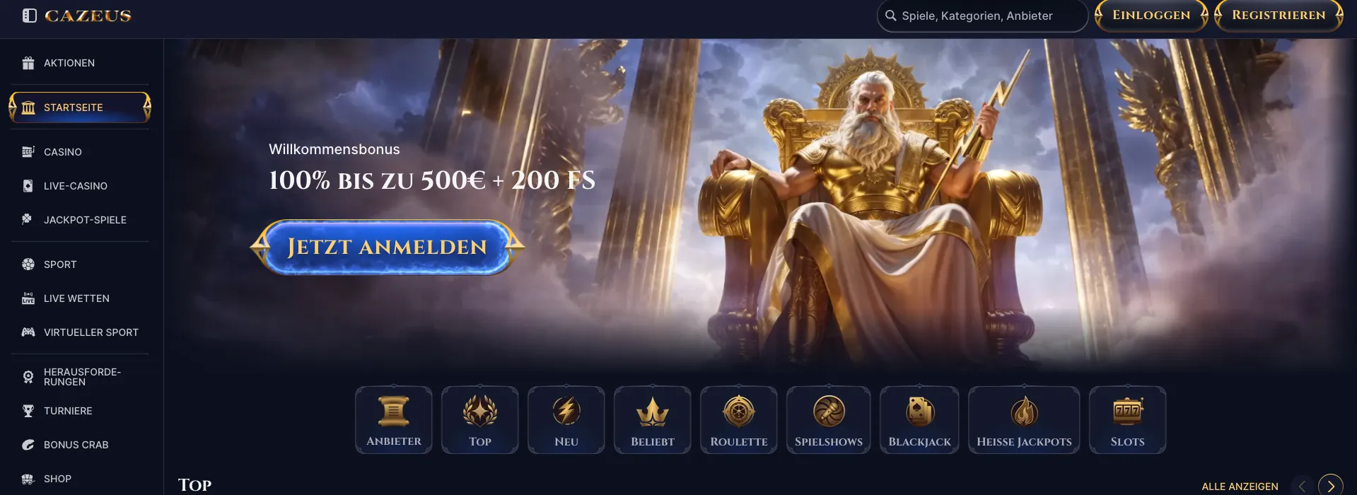 Cazeus Casino Willkommensbonus