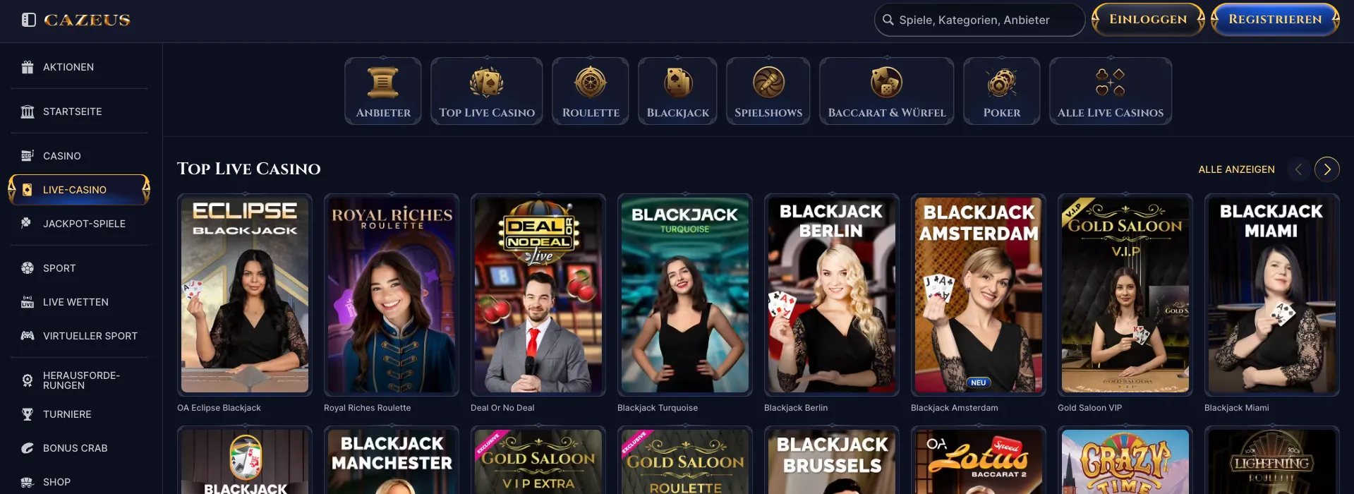 Cazeus Live Casino Angebote