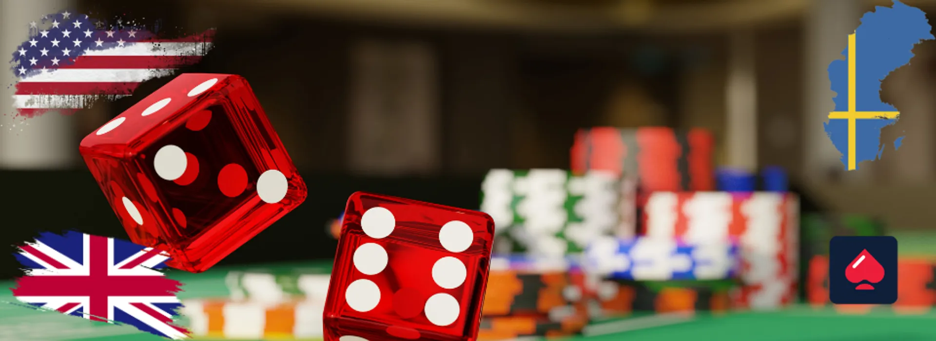 an image of dice and poker chips with USA, UK and Sweden flags