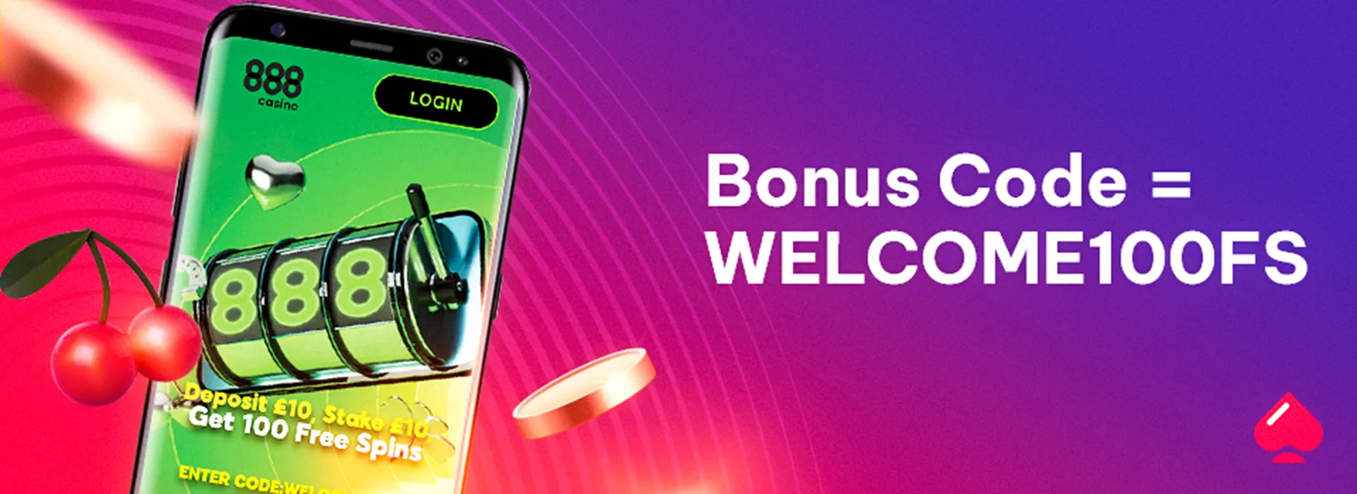 CasinoTopsOnline brand image showing the bonus code for 888casino