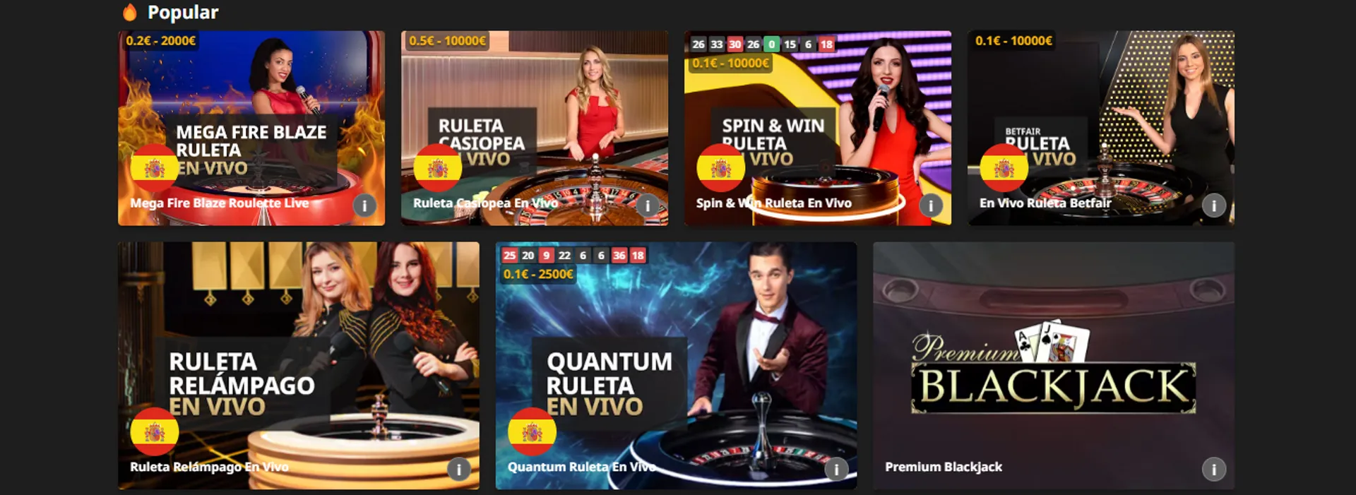 Betfair tiene pocos juegos de casino en vivo en España