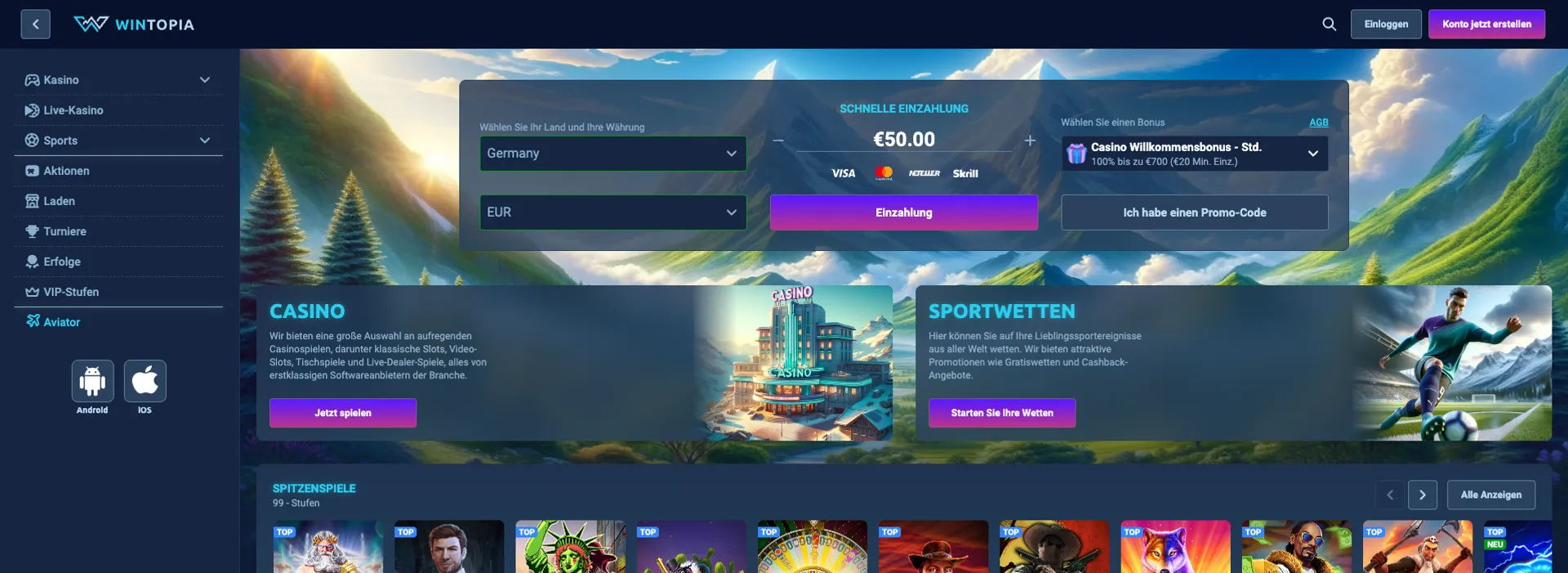 Wintopia Casino Homepage