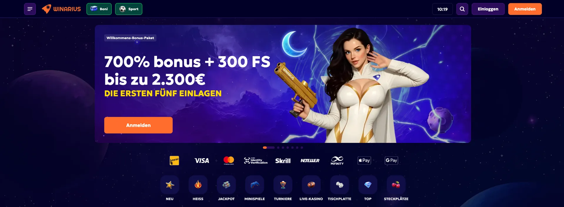 Winarius Casino Homepage