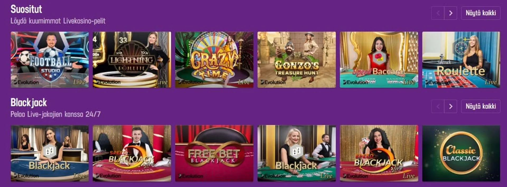 Lucky Casino live kasinon pelit