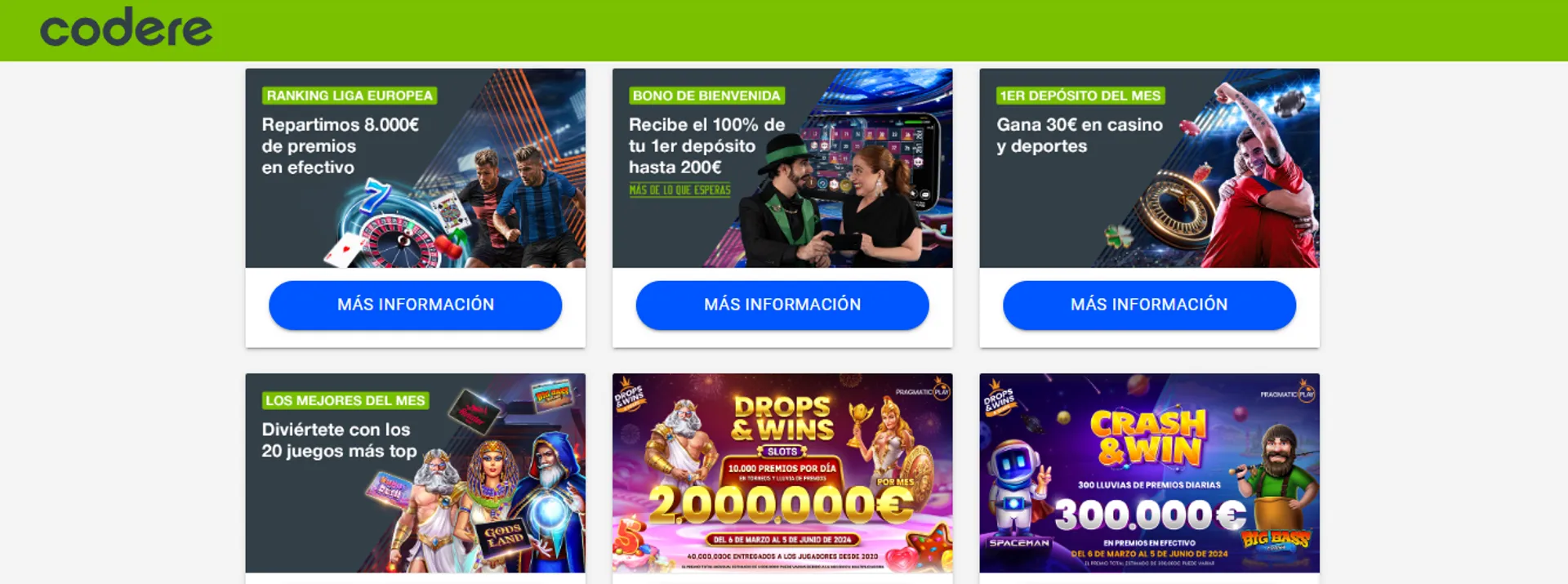 Catálogo de bonos y promociones en Codere España