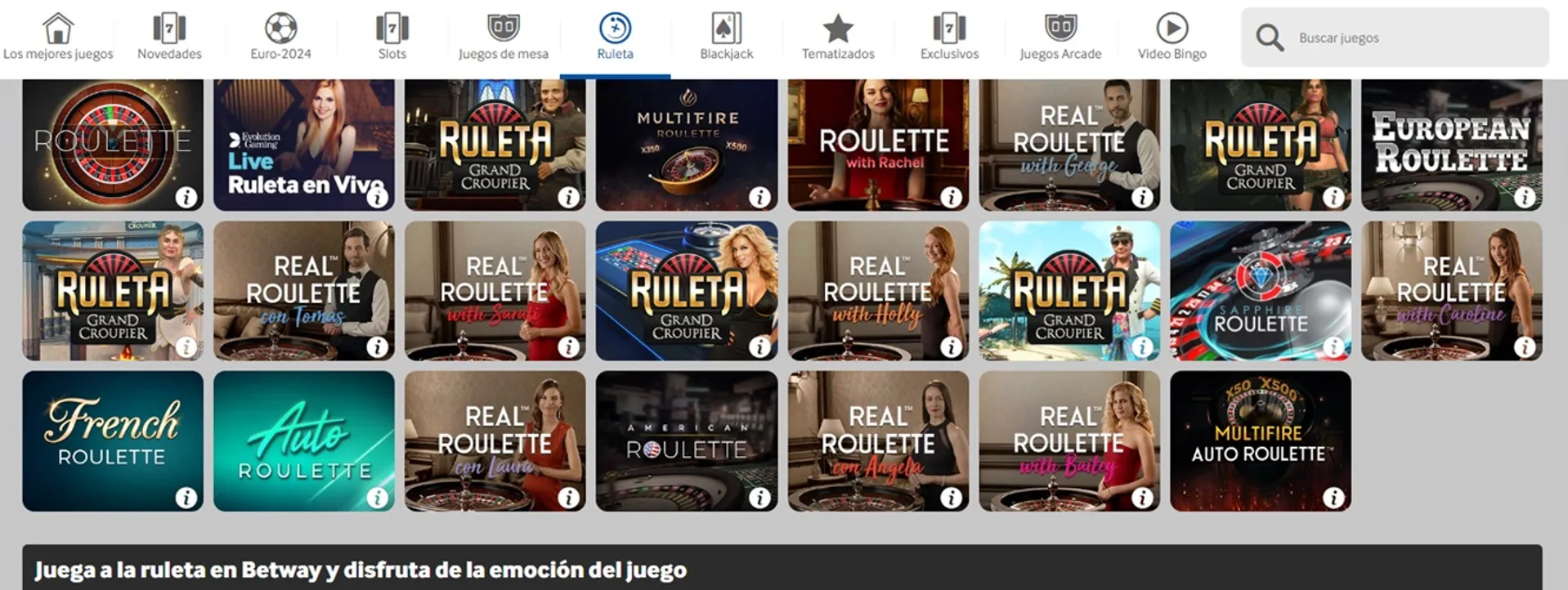 Opciones de Ruleta Online en Betway