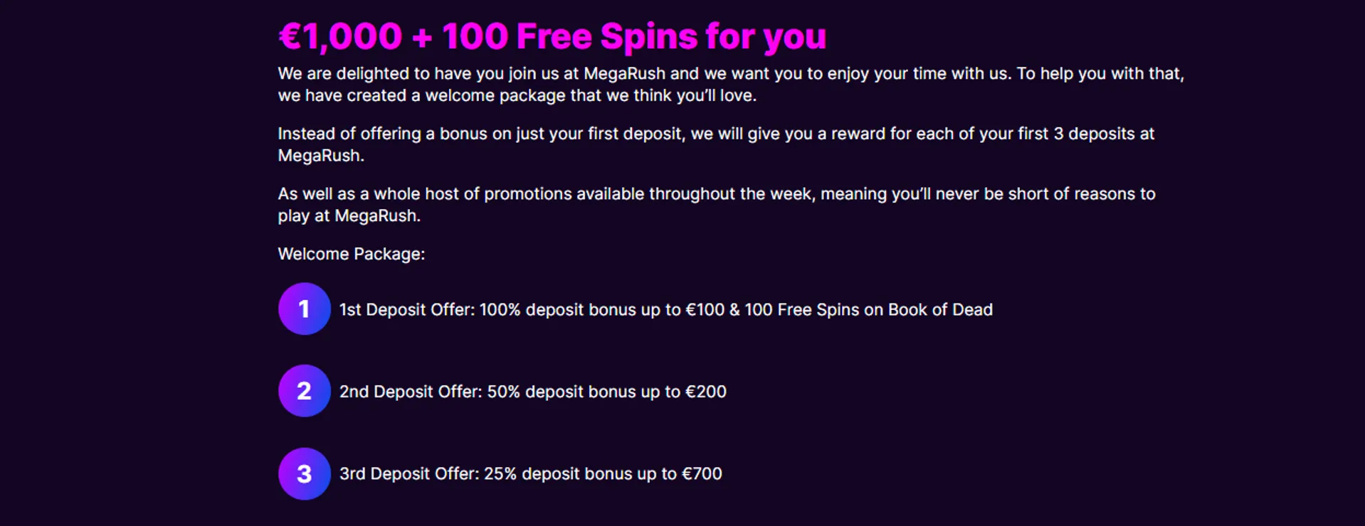 What is the welcome bonus at MegaRush