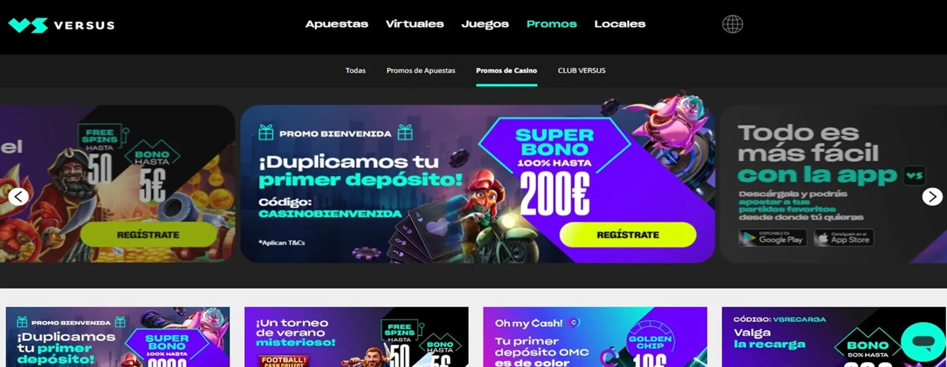 Promociones disponibles en versus casino