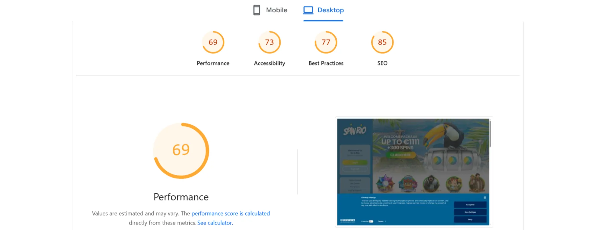 User experience and site performance