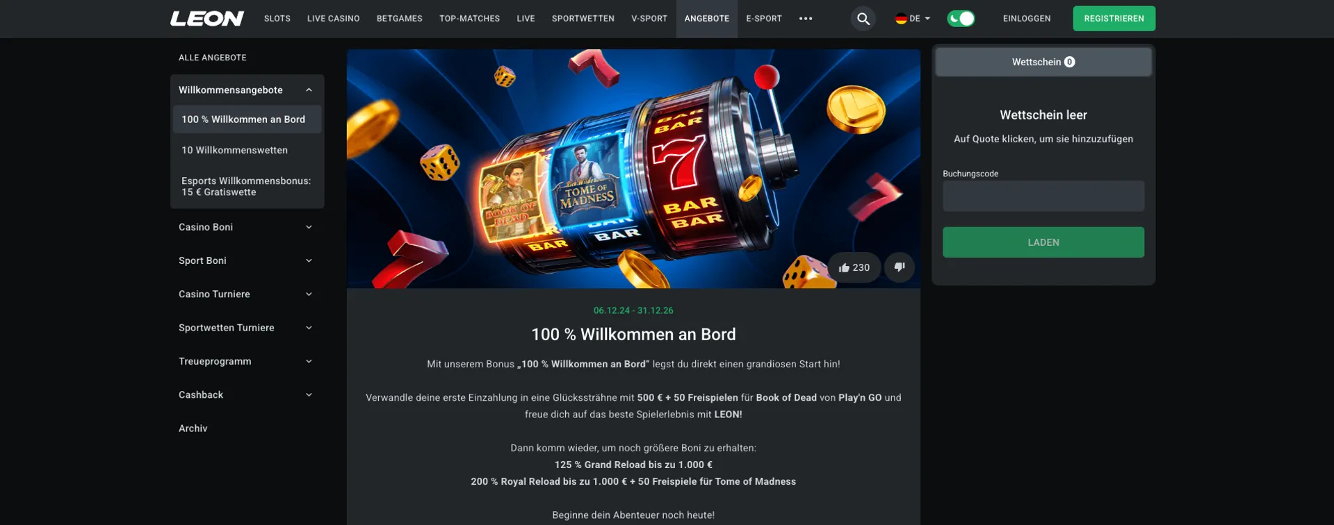 Willkommensbonus Leonbet Casino