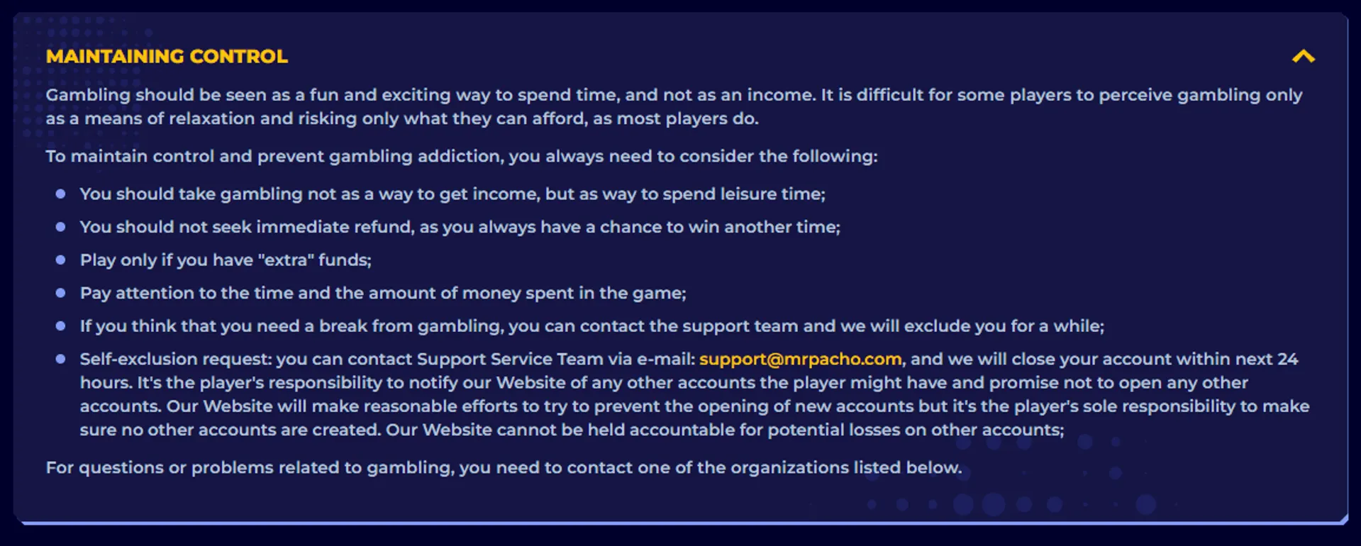 Mr Pancho responsible gambling