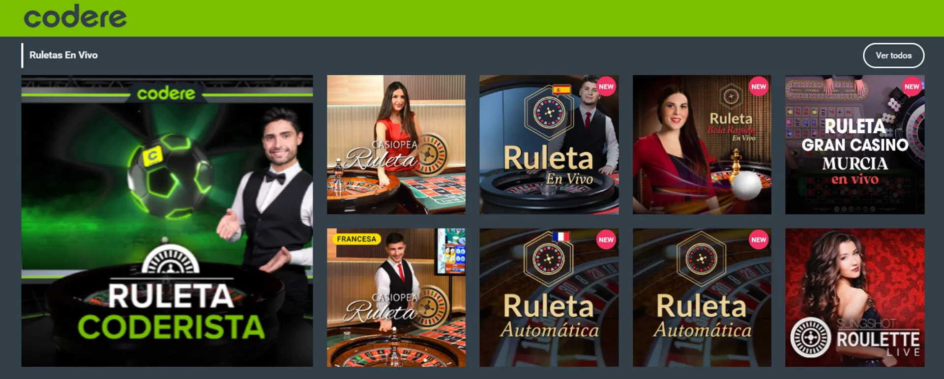 Juegos de ruleta en vivo en Codere