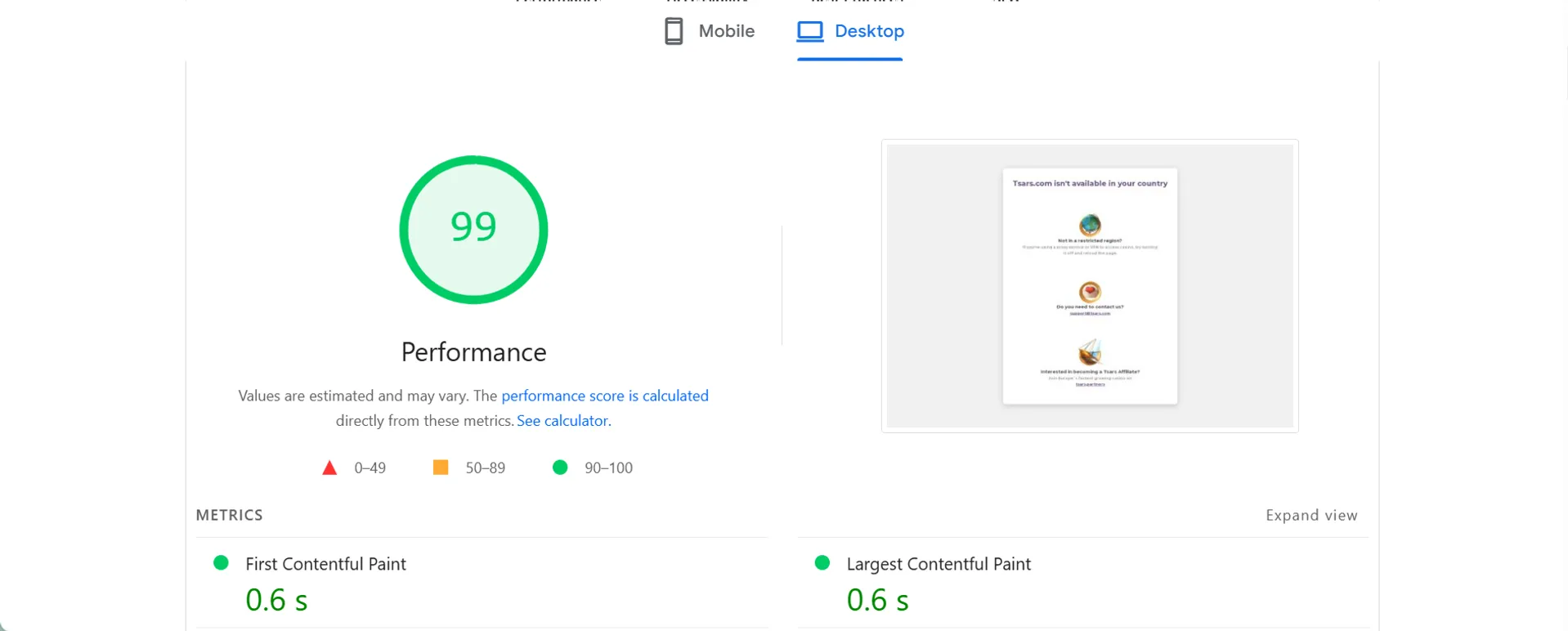 User experience and site performance