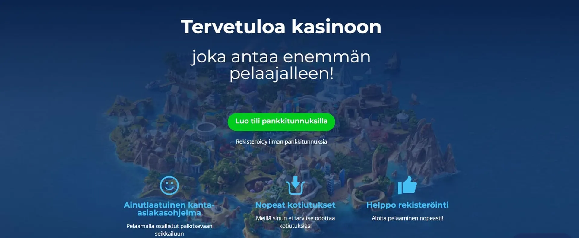 Sinisellä taustalla piirretty saari merellä