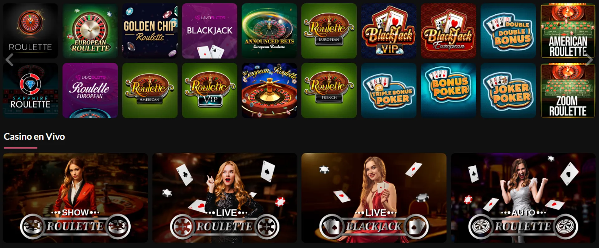 Juegos de casino en vivo disponibles en Bet91