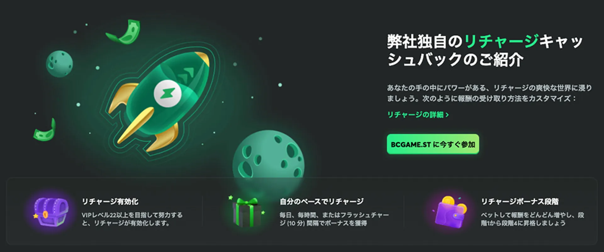 bcゲームのチャージボーナス【キャッシュバック】