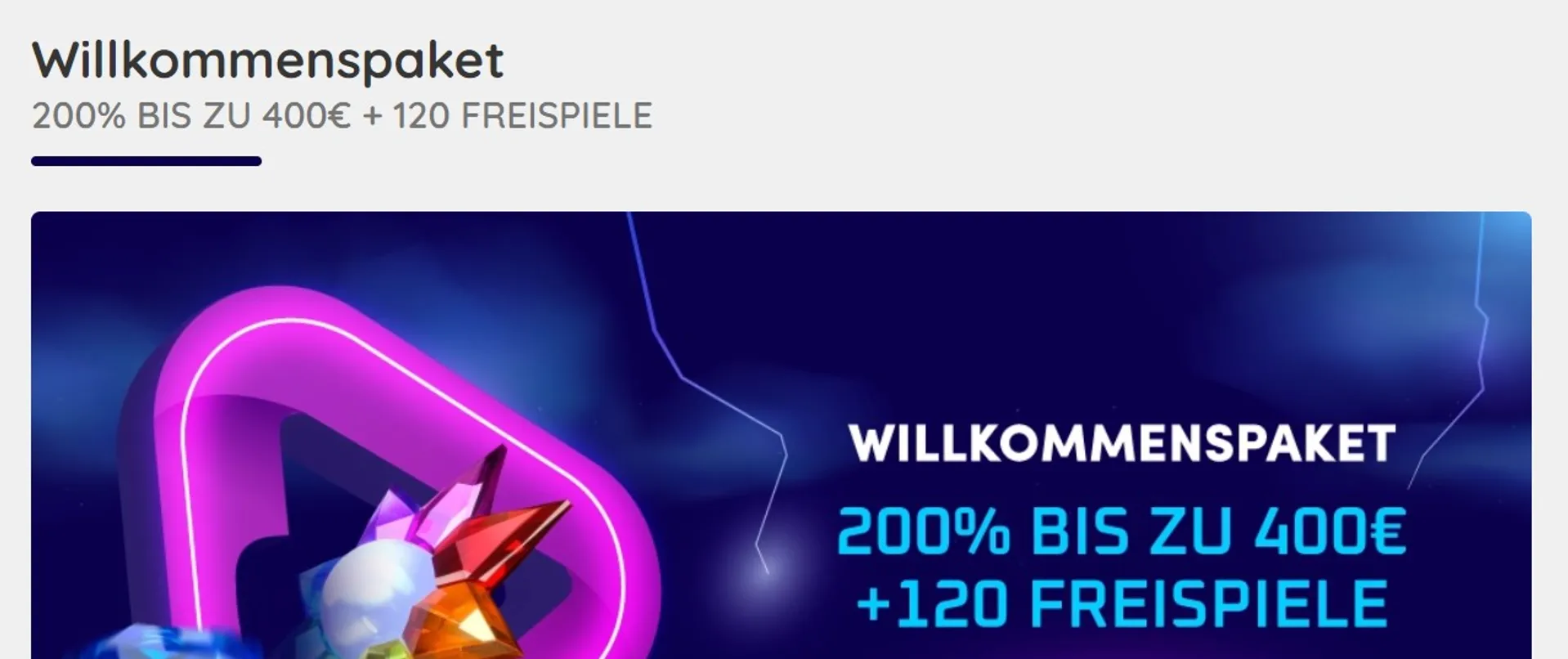 200% bis zu 400€ + 120 Freispiele