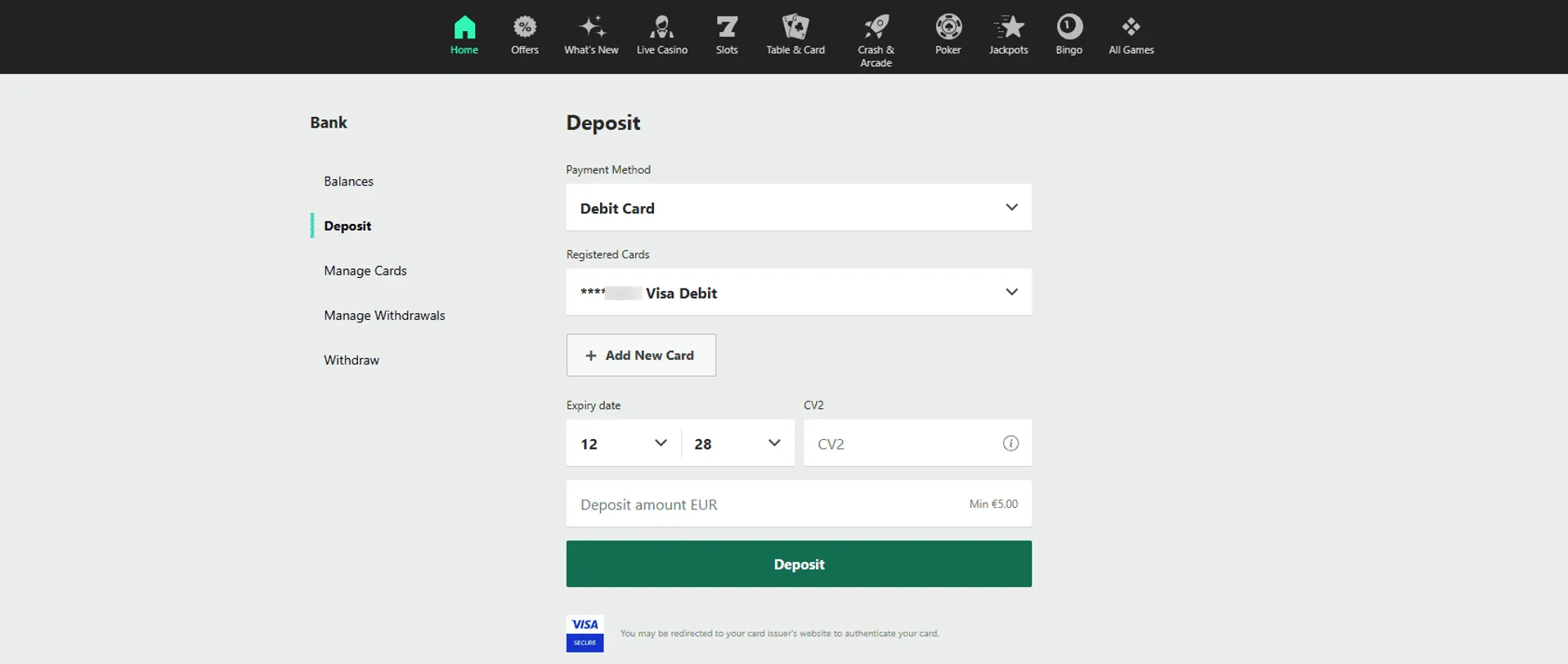 How to depsoit using Visa