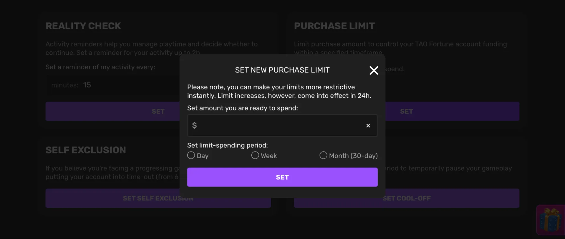 TaoFortune Casino purchase limit