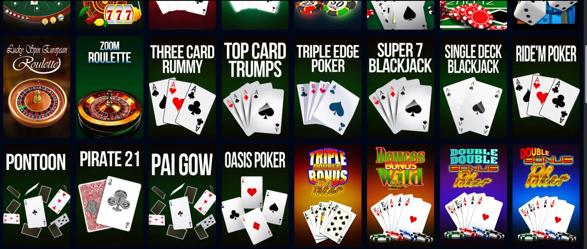 Roulette, poker, and other table games