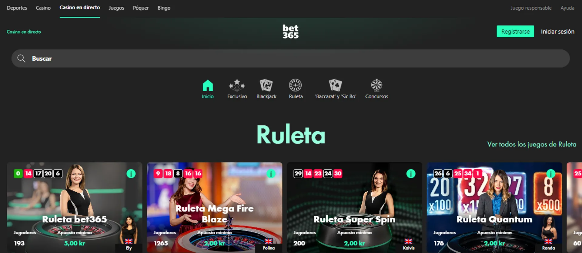 El casino en vivo de bet365 Chile contiene varias ruletas