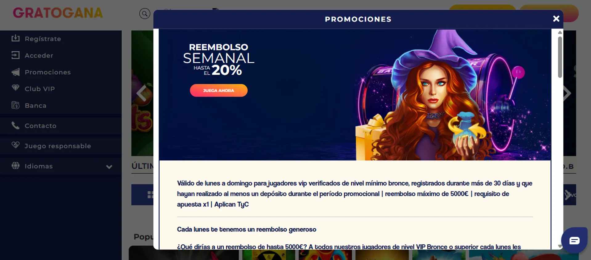 Gratogana casino ofrece bonos de cashback