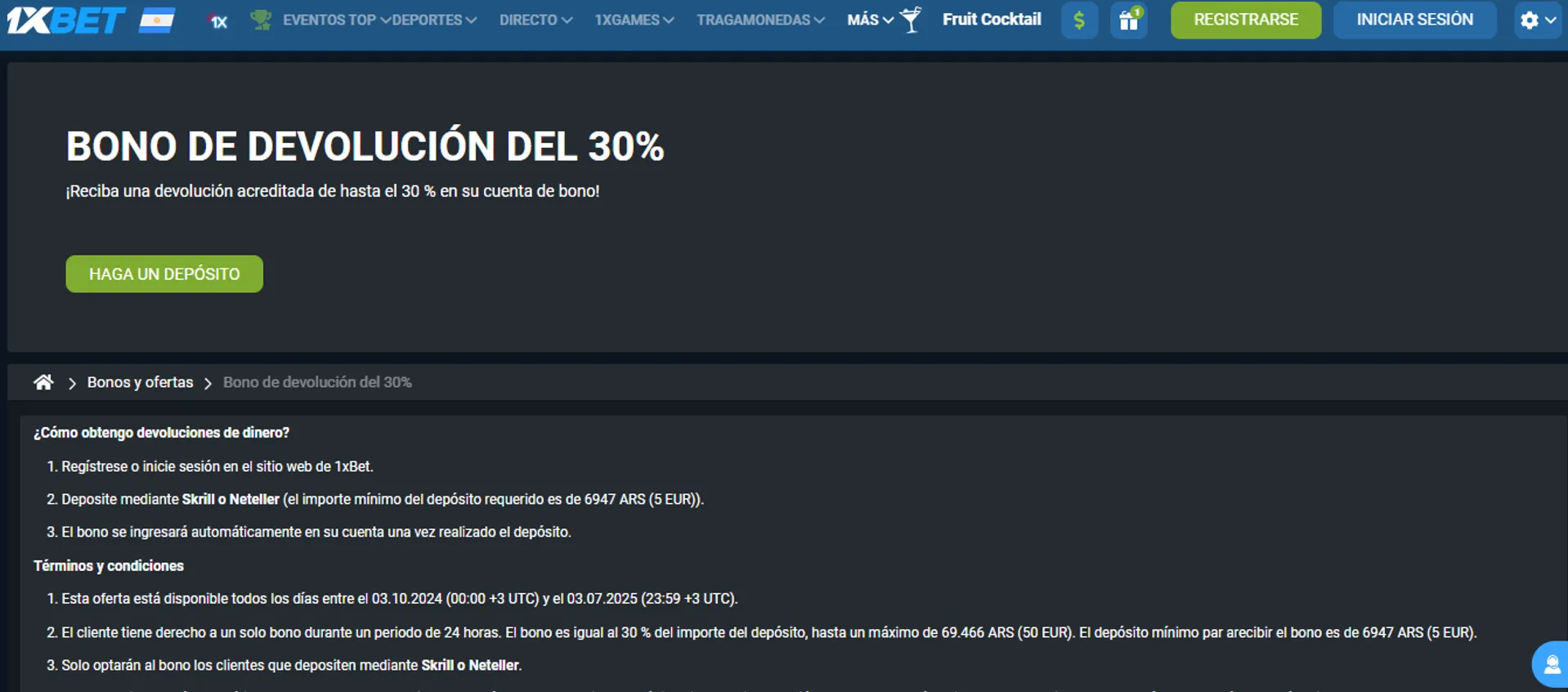 1xbet Casino ofrece bonos de cashback