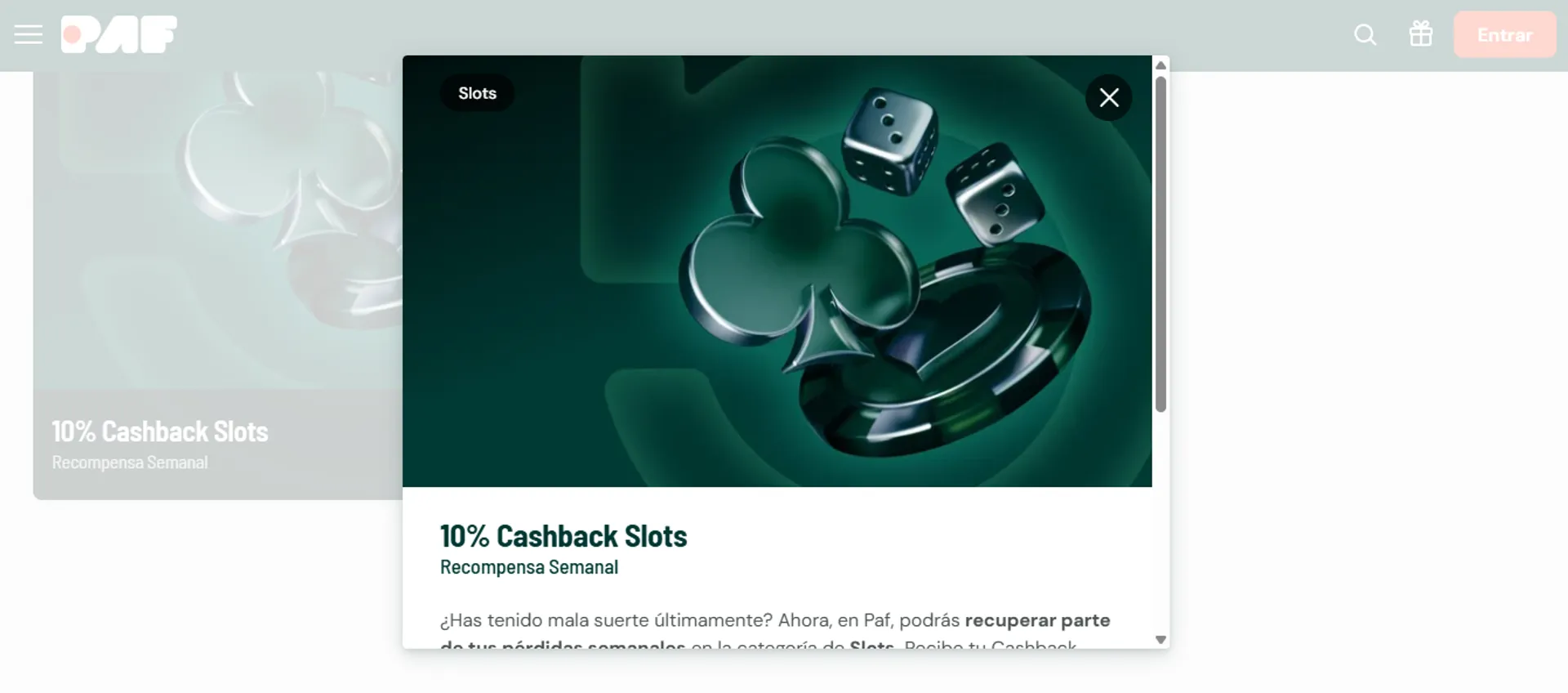 Paf casino ofrece bonos de cashback