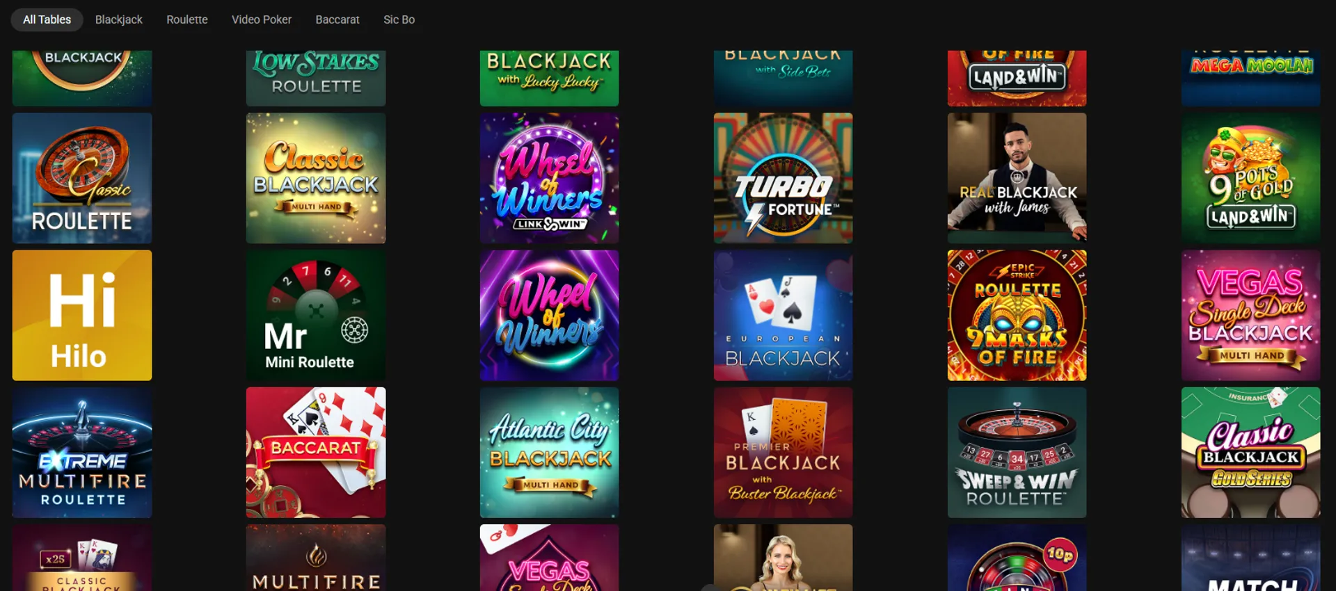 Roulette, poker, and other table games