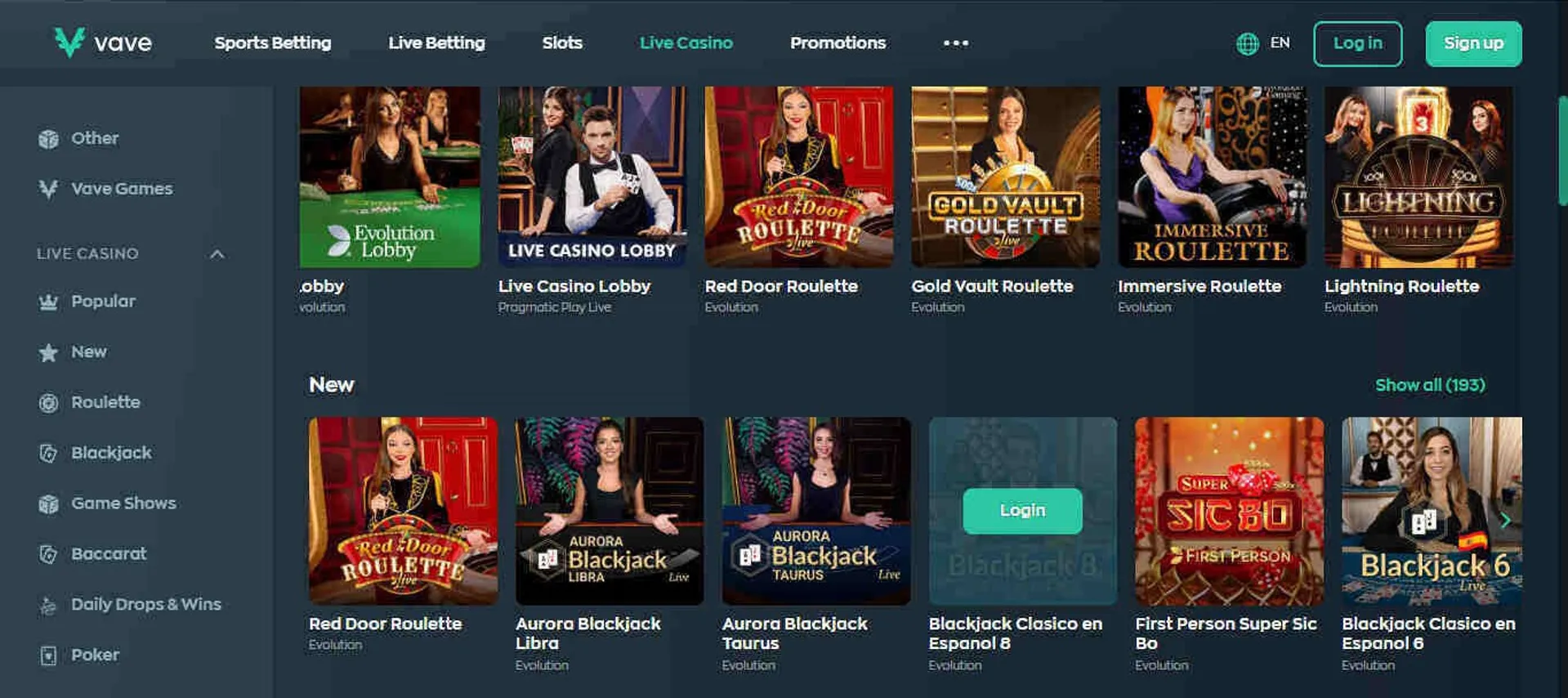 Vave live casino