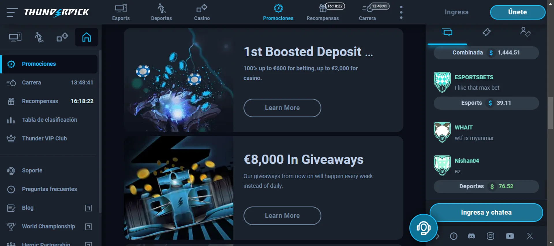 El casino Thunderpick tiene una sección de bonos y promociones