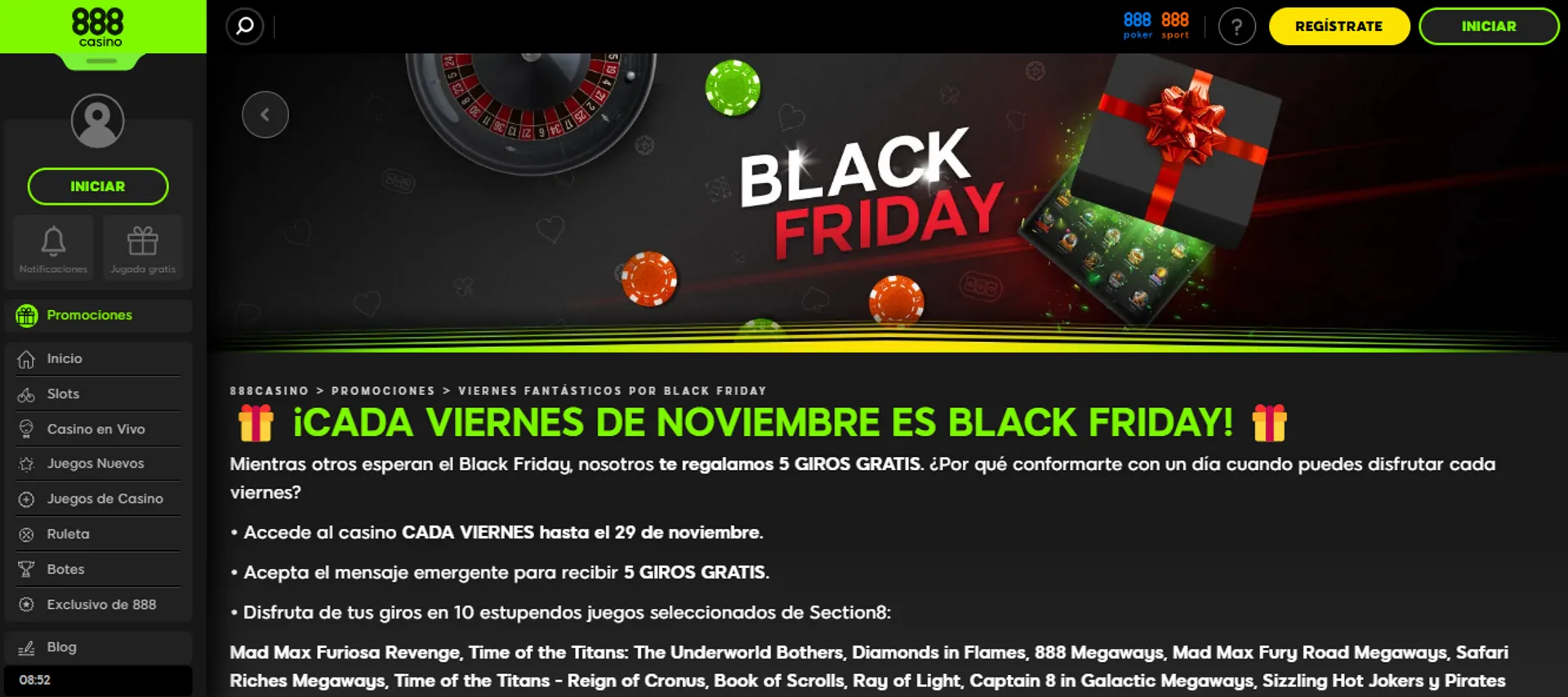 El casino 888 tiene bonos para el mes del Black Friday