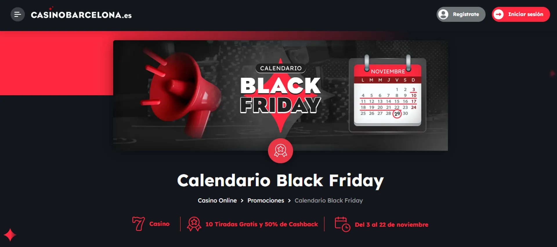 El casino Barcelona ha establecido un calendario de Black Friday este año