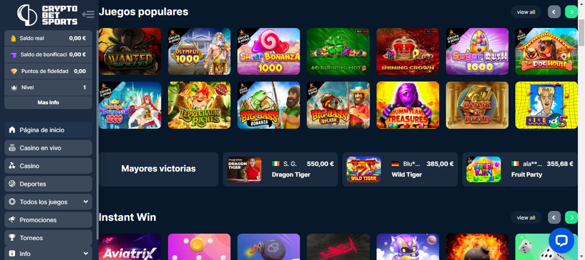 CryptoBetSports tiene un catálogo con miles de juegos de casino.