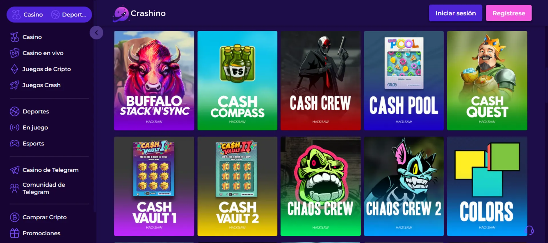 Crashino alberga juegos de Hacksaw Gaming