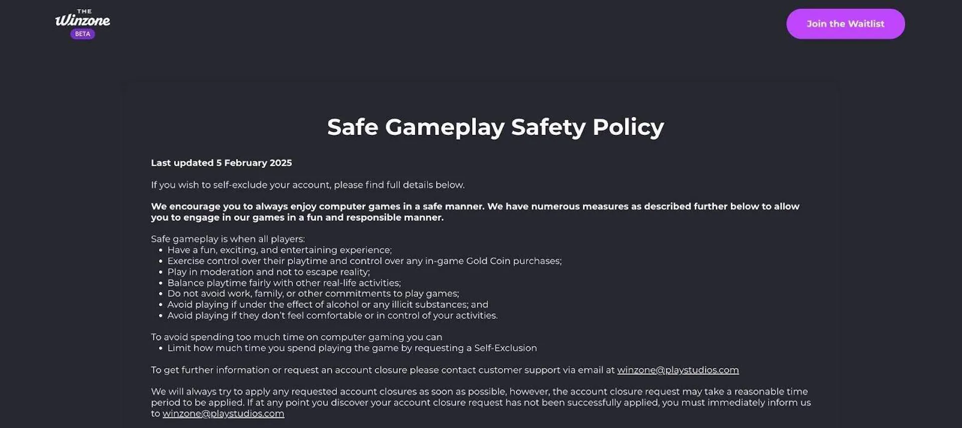 Responsible gambling tools at the Win Zone