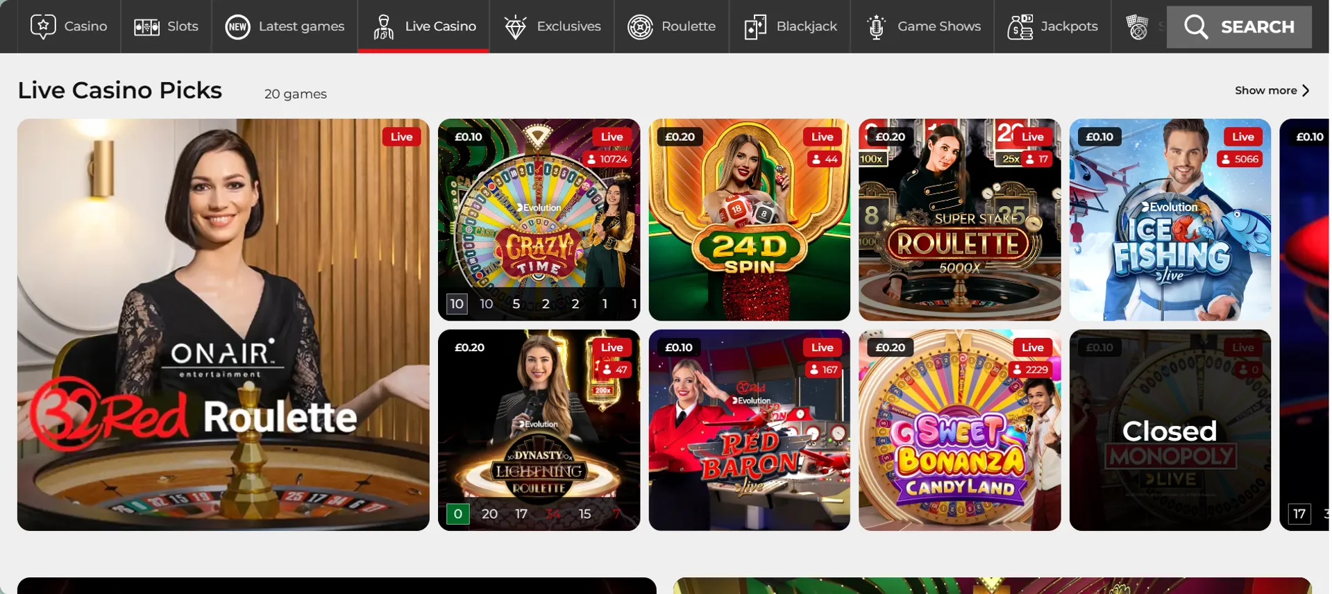 Live casino tables