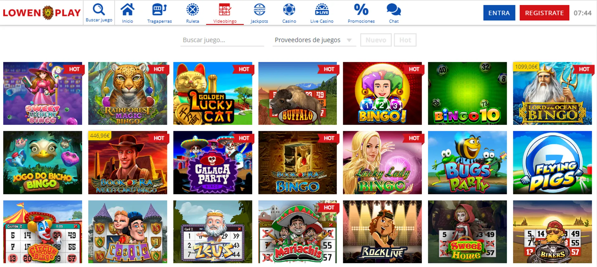 Catálogo de juegos de bingo en Lowen Play