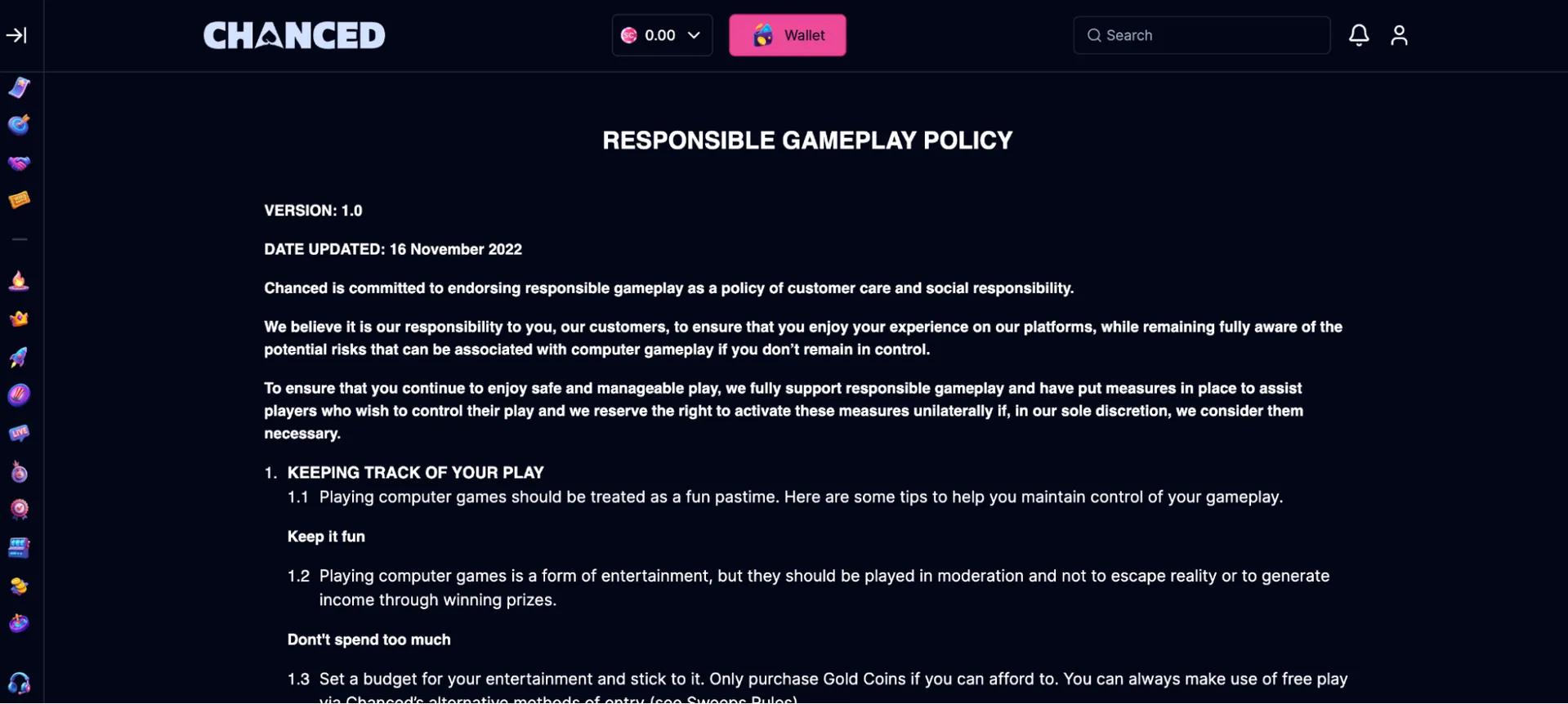 Responsible Gameplay Policy