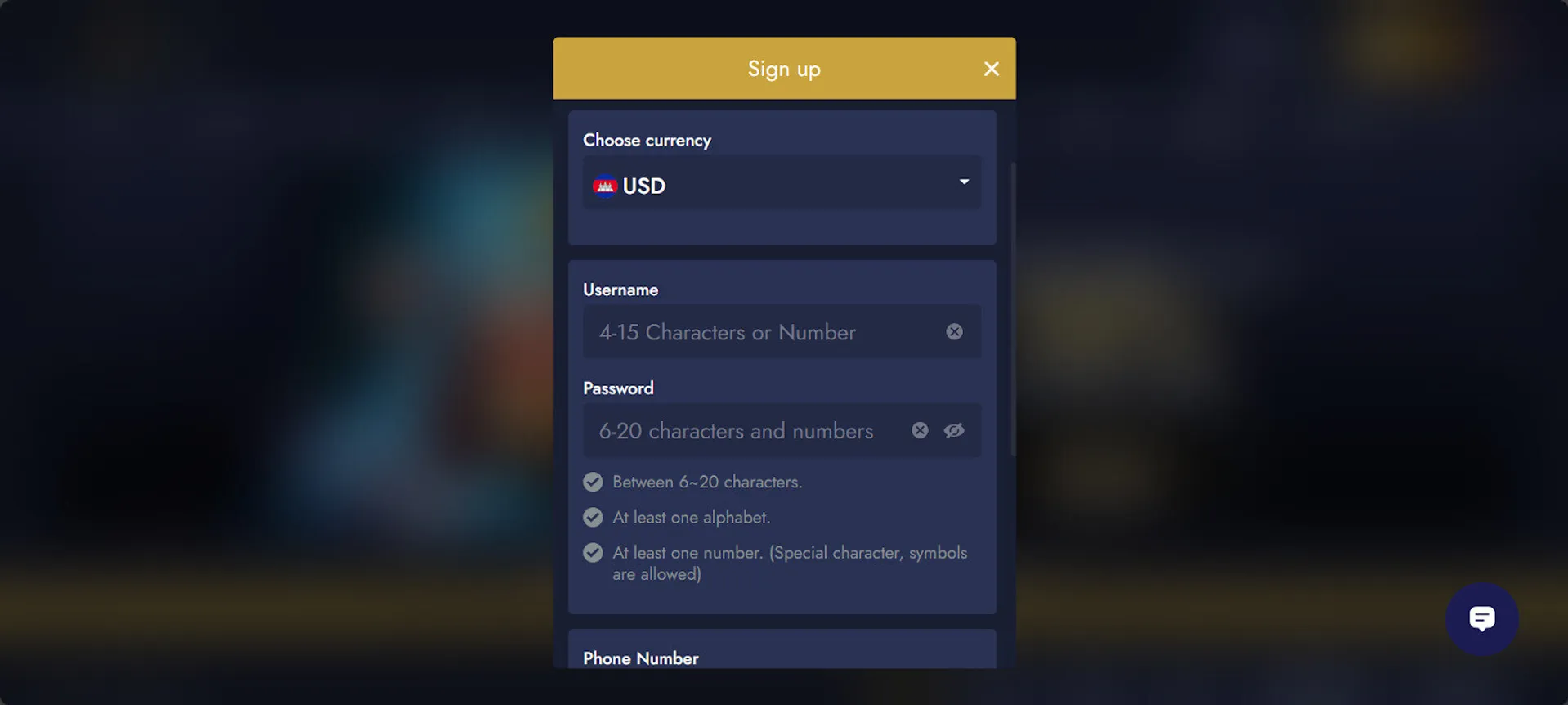 Register an account at Mega Casino World